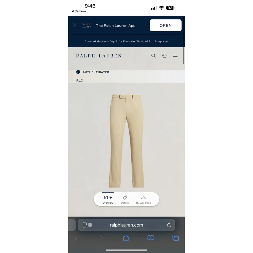 RLX Ralph Lauren Mens Tailored Fit Golf Pants Tan Khaki Performance 35x30